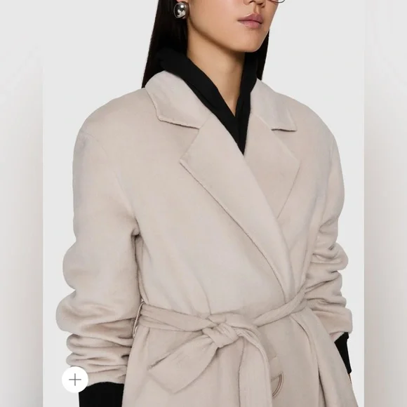 New Double Face Wool Rebecca Minkoff Chic Coat Women’s Long Stone - Picture 3 of 15